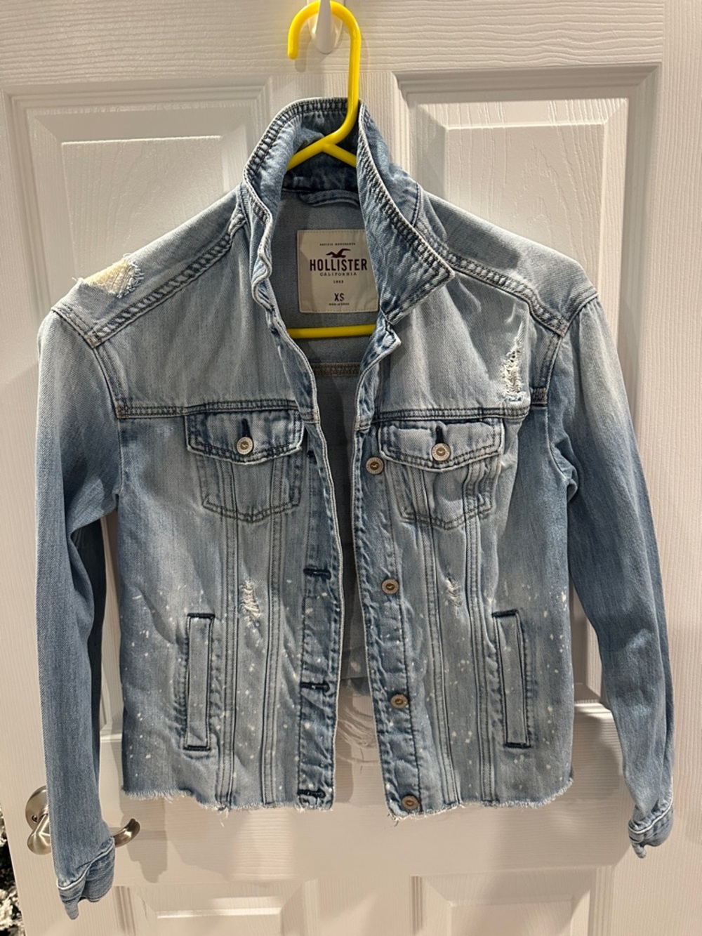 Hollister Light Blue Distressed Paint-Splatter Denim Jacket